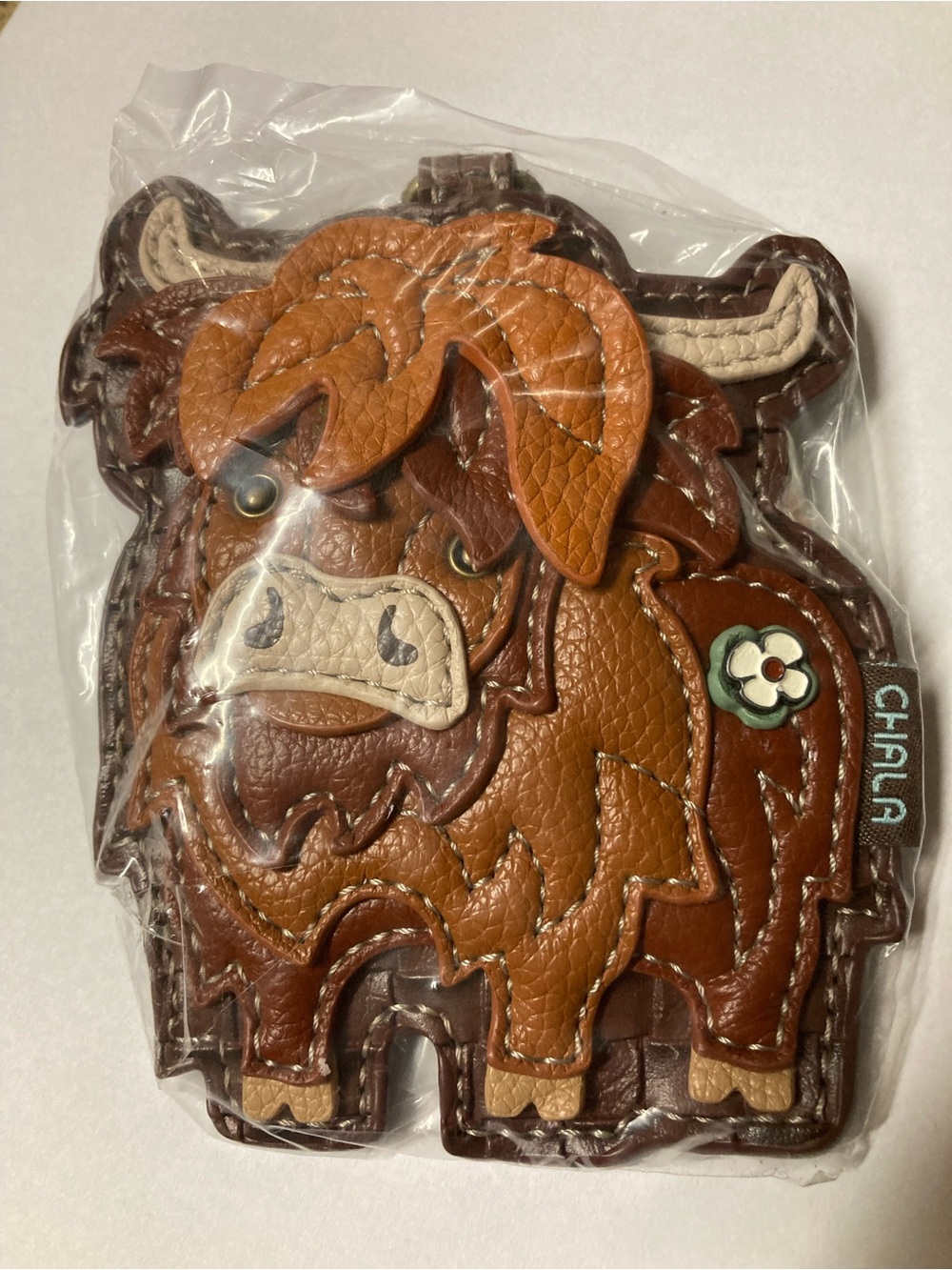 Chala Brown & Tan Highland Cow Leather Coin Pouch